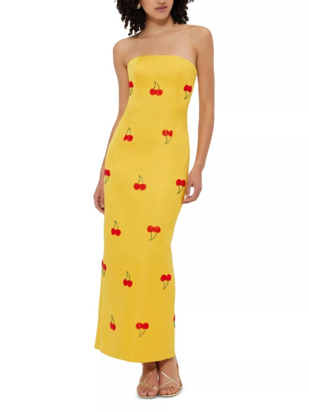 895$ LEO LIN Rayna Embellished Bustier Cherry Maxi Dress Size 10 US/14 AU Yellow